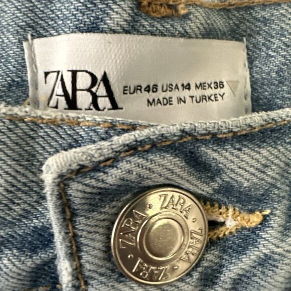 Zara Jeans Women's 14 High Waisted Light Wash Ripped Wide Leg - Picture 3 of 11